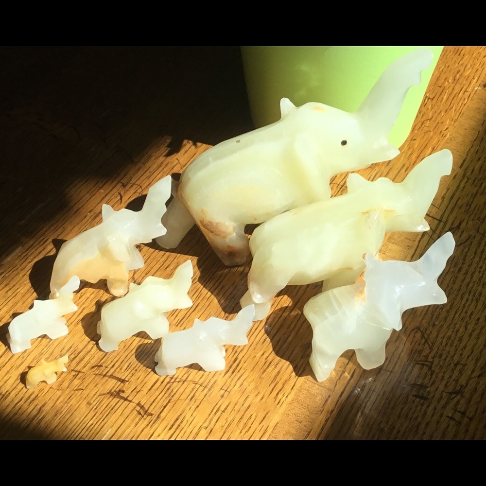 White Onyx Elephant Family of 8